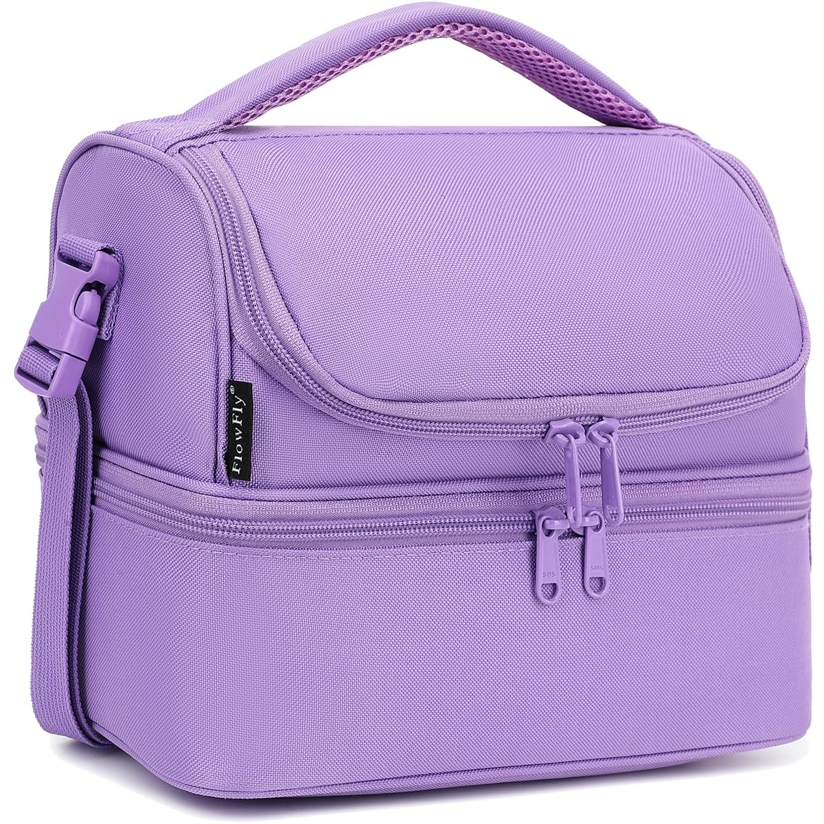 FlowFly Double Decker Cooler Insulated Lunch Bag Large Tote for Boys, Girls, Men, Women, With Adjustable Strap,Black