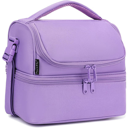 FlowFly Double Decker Cooler Insulated Lunch Bag Large Tote for Boys, Girls, Men, Women, With Adjustable Strap,Black