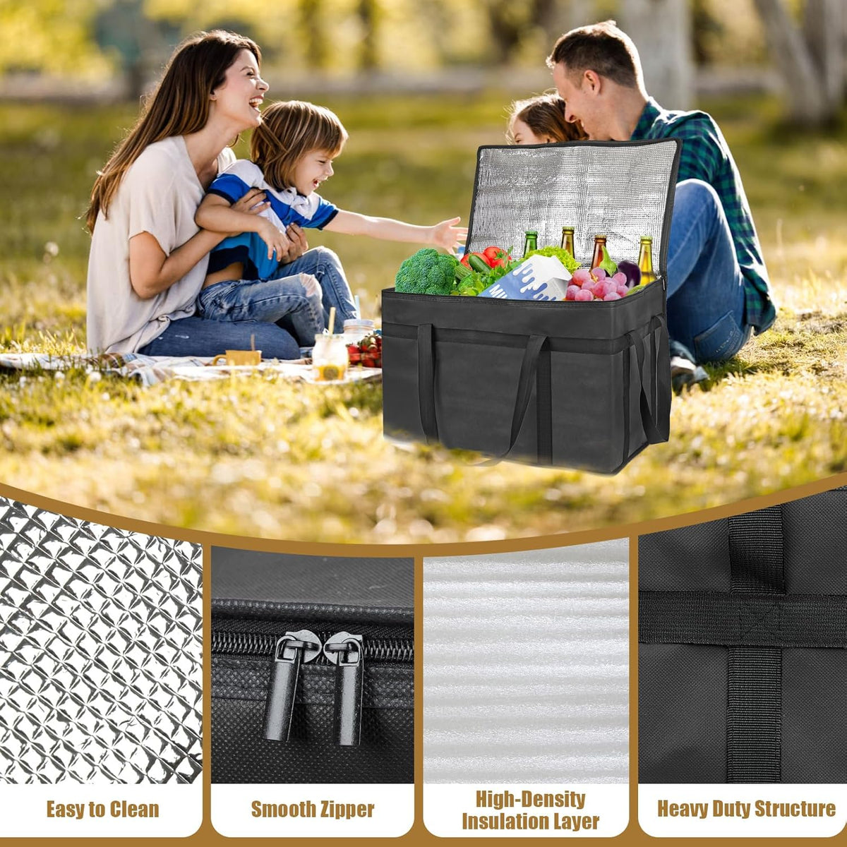 PEASUG Insulated Food Delivery Bag, XXXL Catering Bag for Keep Food Warming