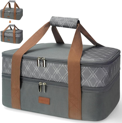 Expandable Casserole Carrier Bag - Double Decker Food Bag, Insulated Casserole Carrier for Hot or Cold Food, Lasagna Holder Tote for Picnics,Beaches,Traveling or Gifts