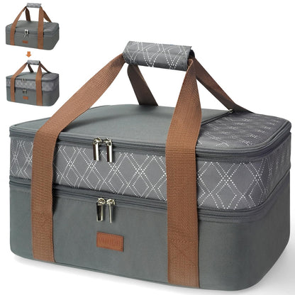Casserole Carrier Bag - Double Decker Food Bag, Insulated Casserole Carrier for Hot or Cold Food, Lasagna Holder Tote for Picnics,Beaches,Traveling or Gifts (Blue)