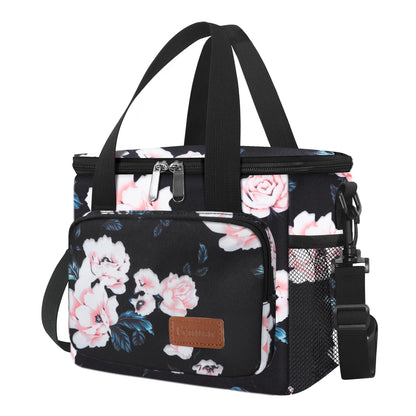 Femuar Reusable Lunch Box for Men/Women - Insulated Lunch Bag Leakproof Lunchbox for Work Office Picnic Beach - Freezable Lunch Cooler Bag with Adjustable Shoulder Strap - Black