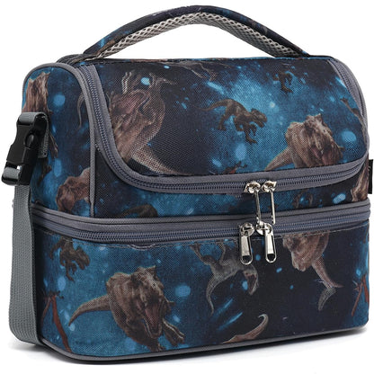 FlowFly Double Decker Cooler Insulated Lunch Bag Large Tote for Boys, Girls, Men, Women, With Adjustable Strap,Black