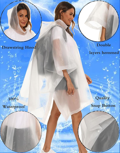 2 Pack Rain Ponchos for Adults Reusable - Raincoats Survival Emergency Heavy Duty Rain Coat with Drawstring Hood