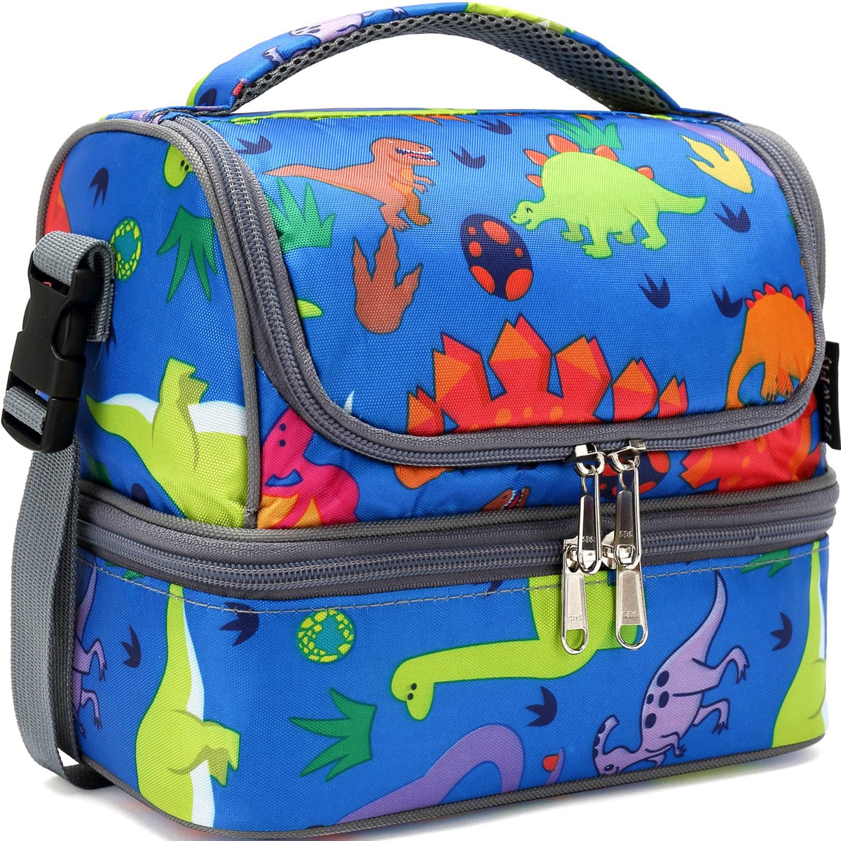FlowFly Double Decker Cooler Insulated Lunch Bag Large Tote for Boys, Girls, Men, Women, With Adjustable Strap,Black