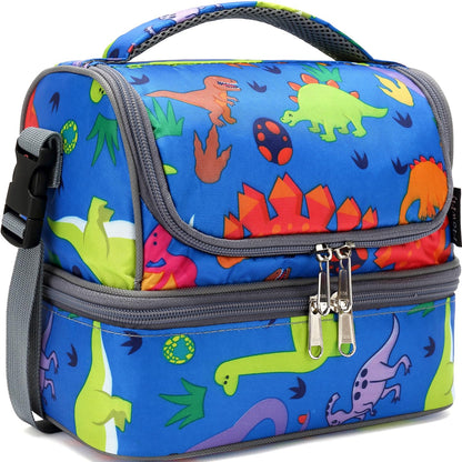 FlowFly Double Decker Cooler Insulated Lunch Bag Large Tote for Boys, Girls, Men, Women, With Adjustable Strap,Black