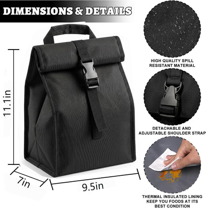 ZM-YOUTOO Insulated Foldable Lunch Bag- Lightweight Portable with Adjustable Shoulder Strap Lunch Box for Men, Women, Office, Work, Picnic, Hiking and Beach