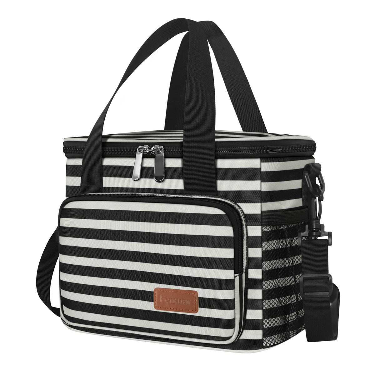 Femuar Reusable Lunch Box for Men/Women - Insulated Lunch Bag Leakproof Lunchbox for Work Office Picnic Beach - Freezable Lunch Cooler Bag with Adjustable Shoulder Strap - Black