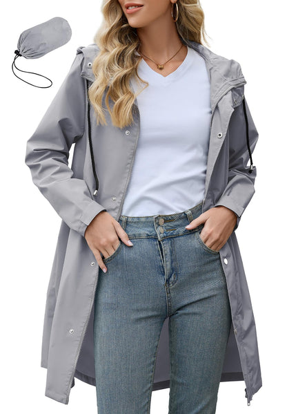 Zando Long Packable Rain Jacket Women Waterproof Raincoat with Hood