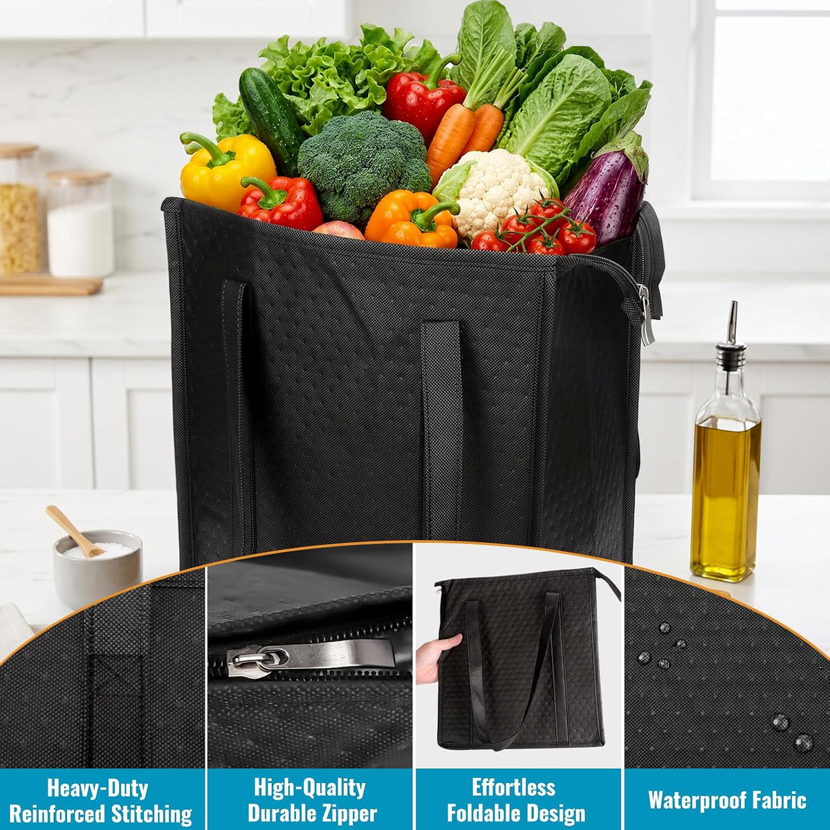 20 Pack Insulated Grocery Bags for Groceries, Large Foldable Thermal Bags