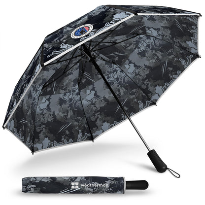Weatherman Premium Collapsible Travel Umbrella - Windproof, Compact, Easy Auto Open - Resists Up to 55 MPH Winds - Perfect for Rain, Wind, Backpack, Car - Folding Umbrella (Navy Blue)