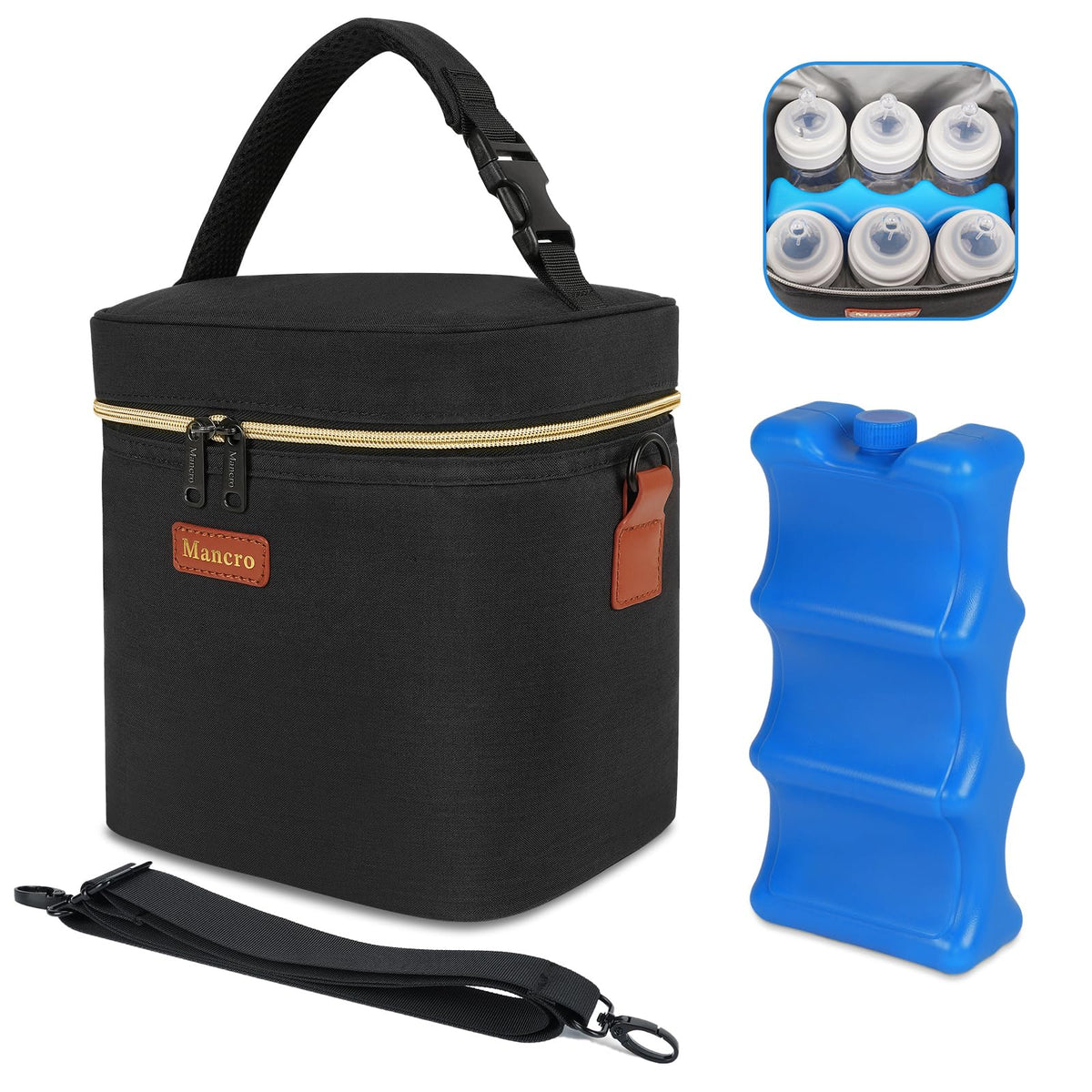Mancro Breastmilk Cooler Bag with Ice Pack Fits 6 Baby Bottle Up to 9 Ounce