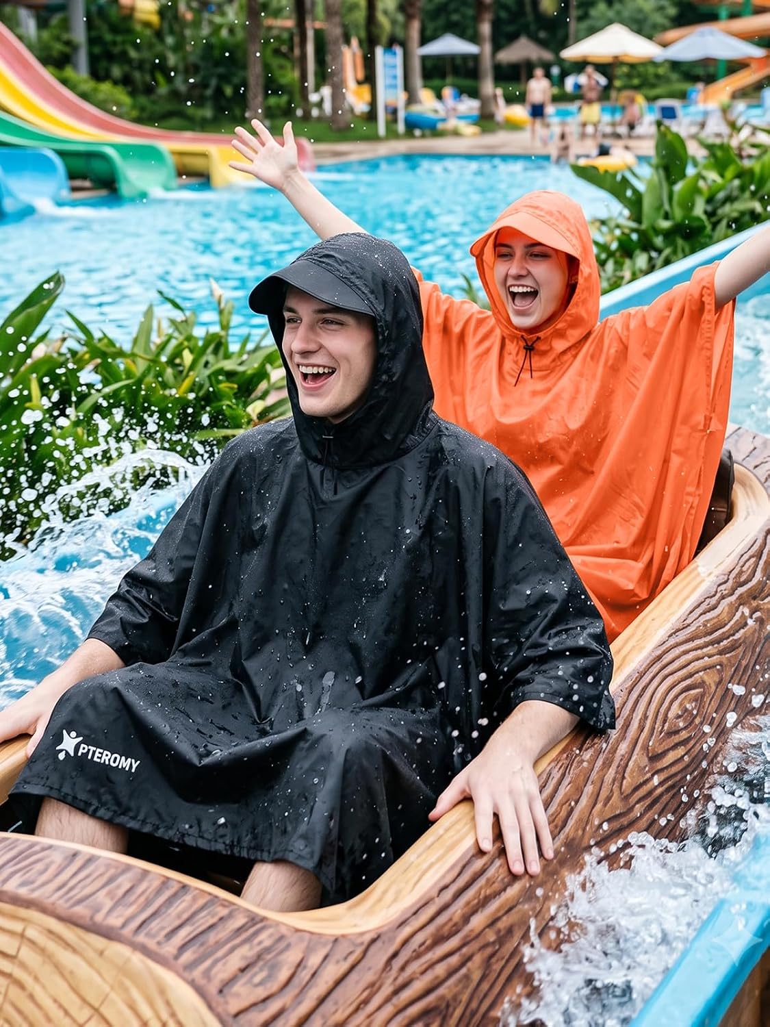 PTEROMY Hooded Rain Poncho for Adults, Reusable Waterproof Raincoat