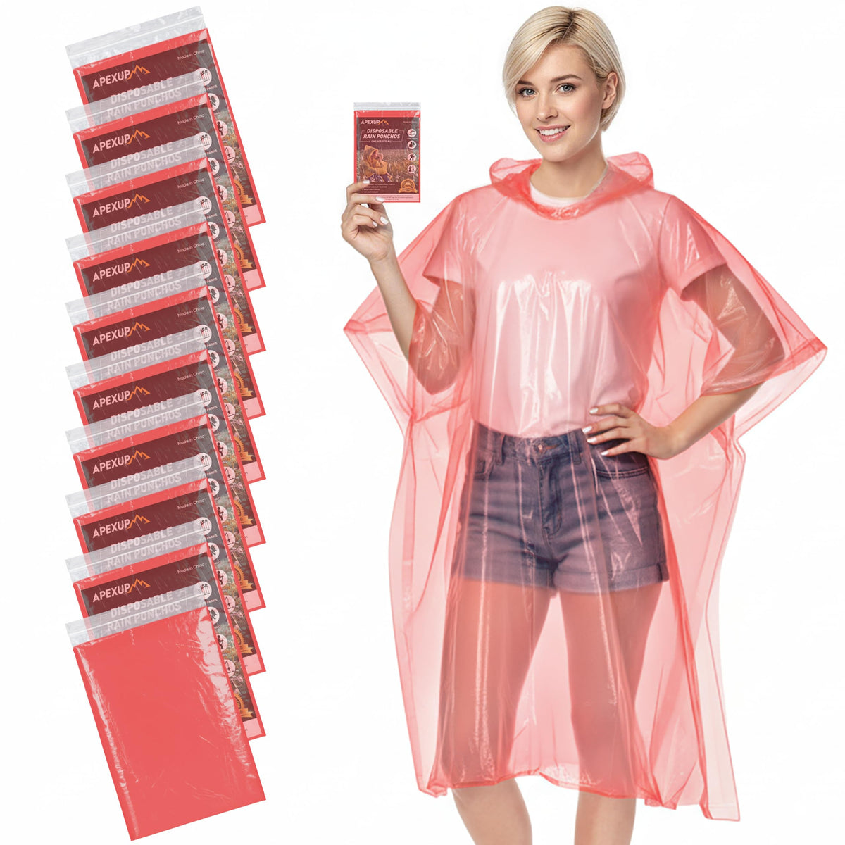 APEXUP Disposable Rain Ponchos for Adults, 5/10/50 Family Pack