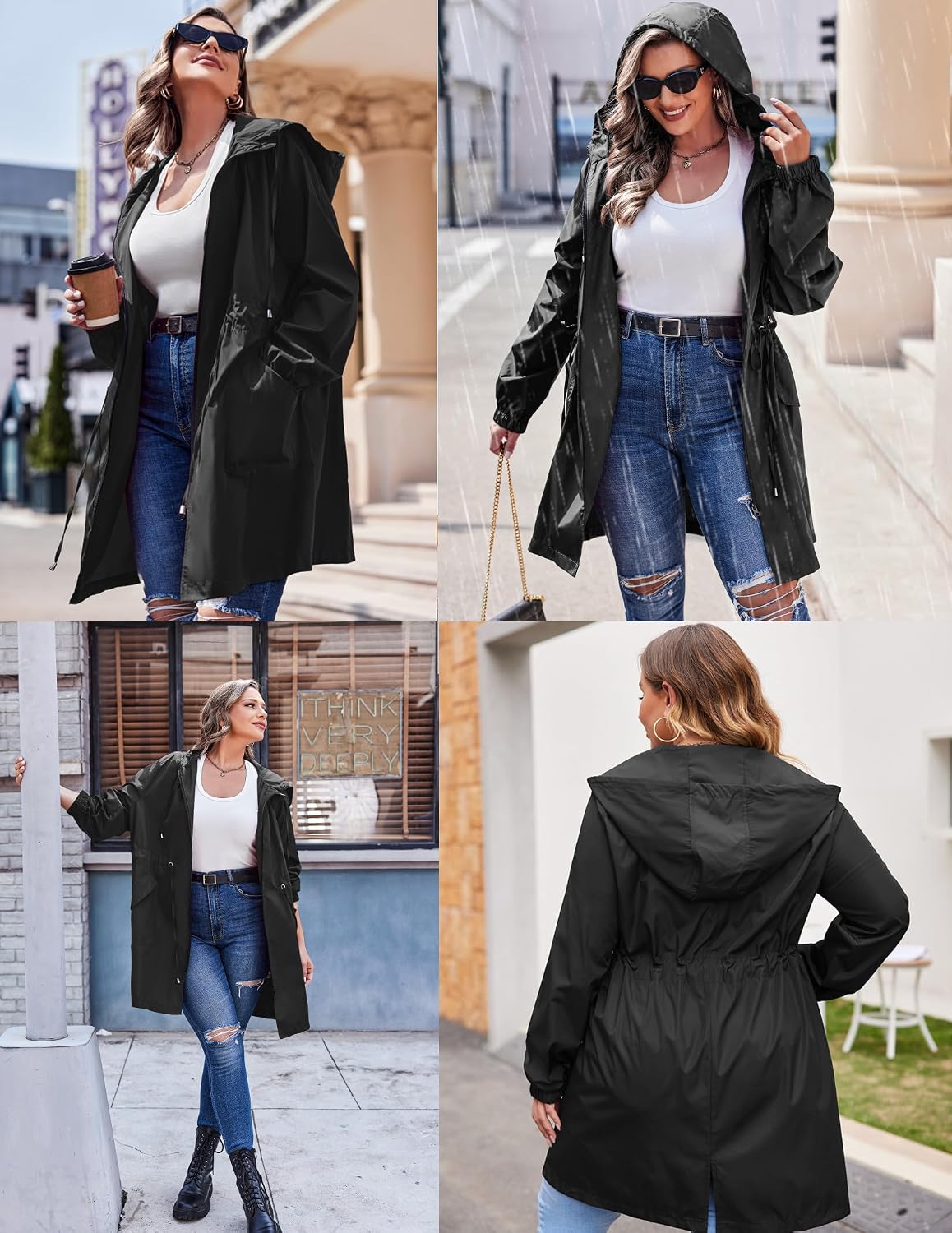IN'VOLAND Women's Rain Jacket Plus Size Long Raincoat Waterproof Jackets