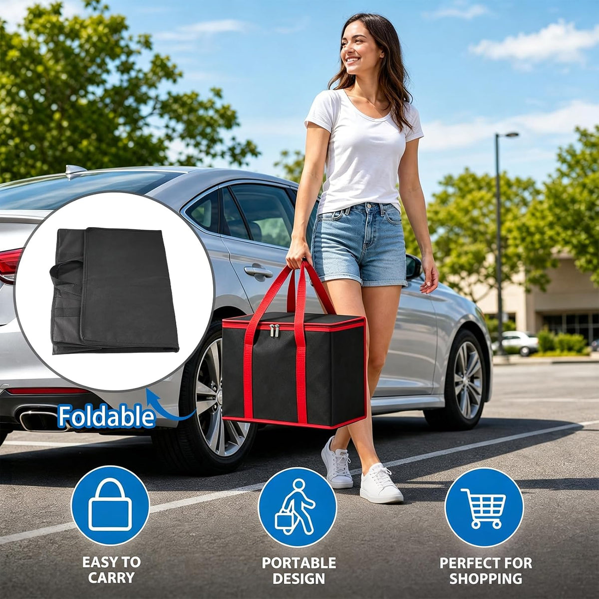 3 Pack Insulated Reusable Grocery Bags, 60LBS Heavy Duty Cooler Tote with Triple Layer Thermal Insulation, Collapsible and Stands Upright for Shopping, Picnic, Delivery