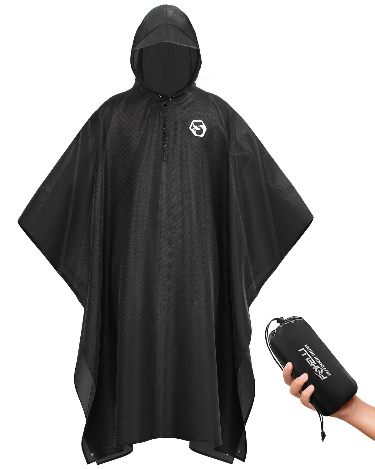 Foxelli Extra Long Rain Poncho for Tall Adults, Reusable Waterproof Hooded