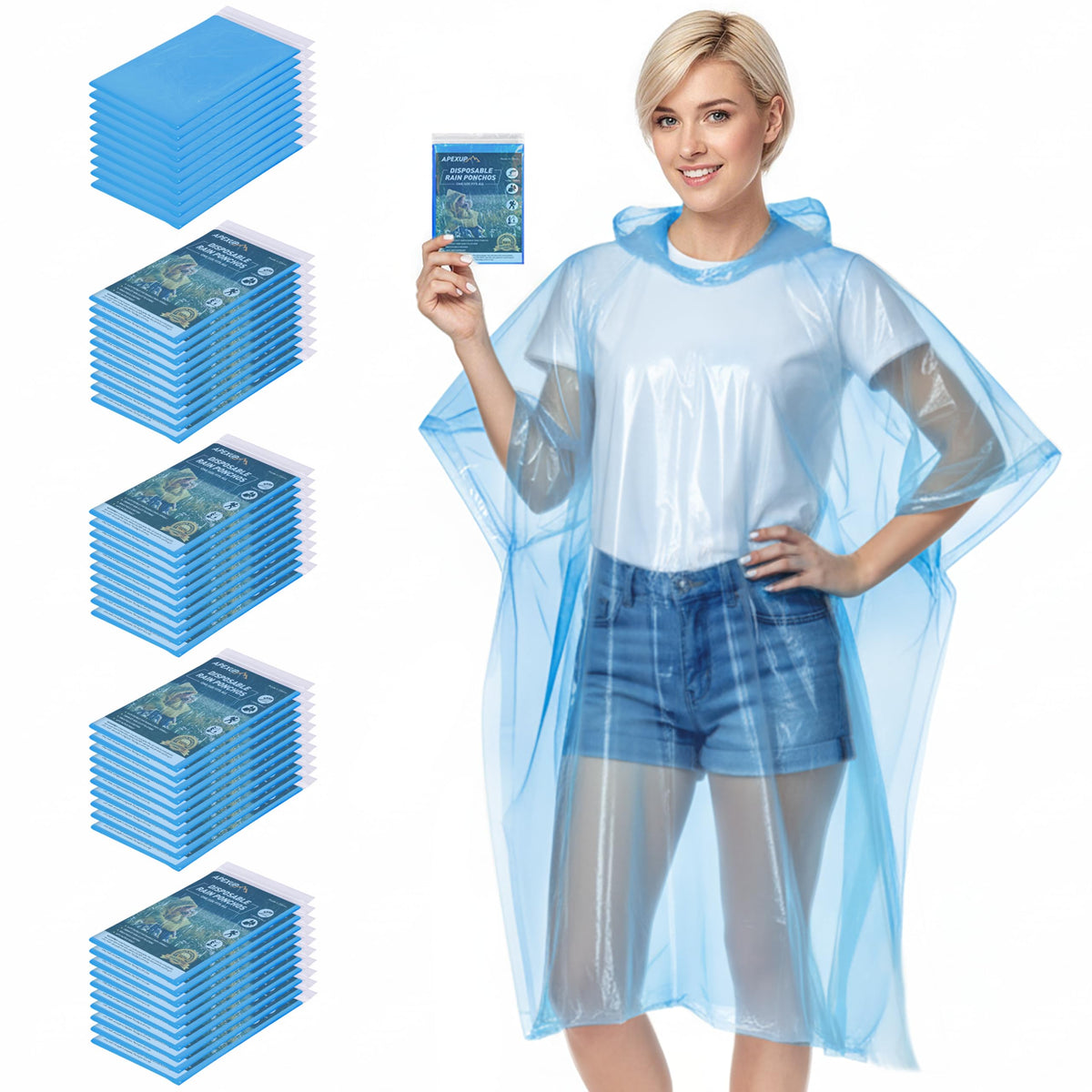 APEXUP Disposable Rain Ponchos for Adults, 5/10/50 Family Pack