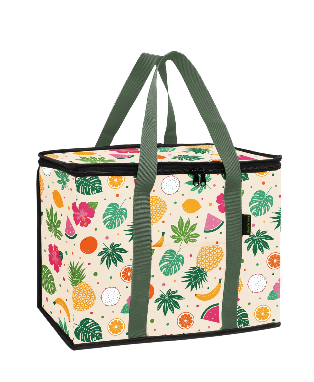 BeeGreen Cooler Bag Soft Insulated Tote for Beach Travel Grocery Shopping Lunch Portable Large Ice Coolers with Handle Hard Freezer Bags with Zippered Top Foldable Leakproof Delivery Totes Moss