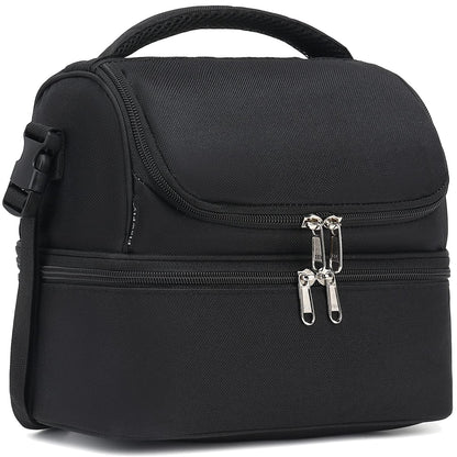 FlowFly Double Decker Cooler Insulated Lunch Bag Large Tote for Boys, Girls, Men, Women, With Adjustable Strap,Black