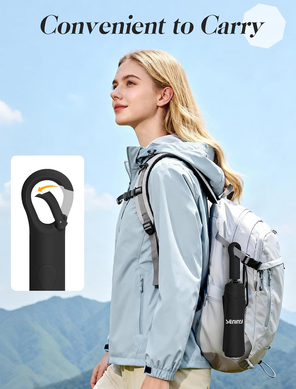 Seniny Umbrellas for Rain with Ring Buckle - Travel Umbrella Compact for Backpack, Car, Walking, Automatic UV Umbrella for Sun Protection, Small Portable & Folding Umbrellas for Windproof, Women Kids