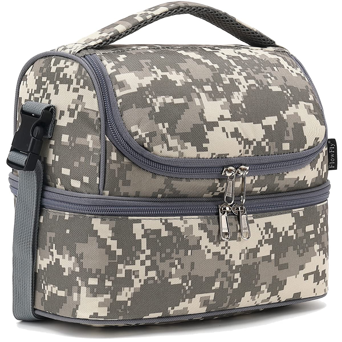 FlowFly Double Decker Cooler Insulated Lunch Bag Large Tote for Boys, Girls, Men, Women, With Adjustable Strap,Black