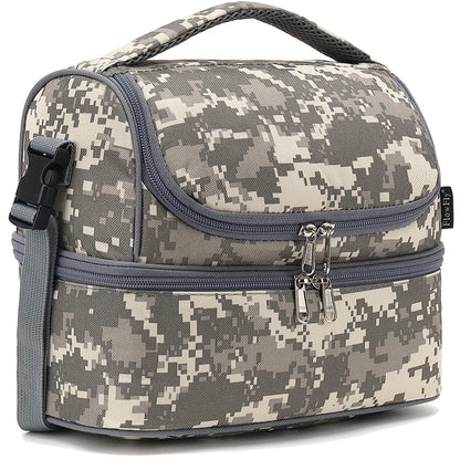 FlowFly Double Decker Cooler Insulated Lunch Bag Large Tote for Boys, Girls, Men, Women, With Adjustable Strap,Black