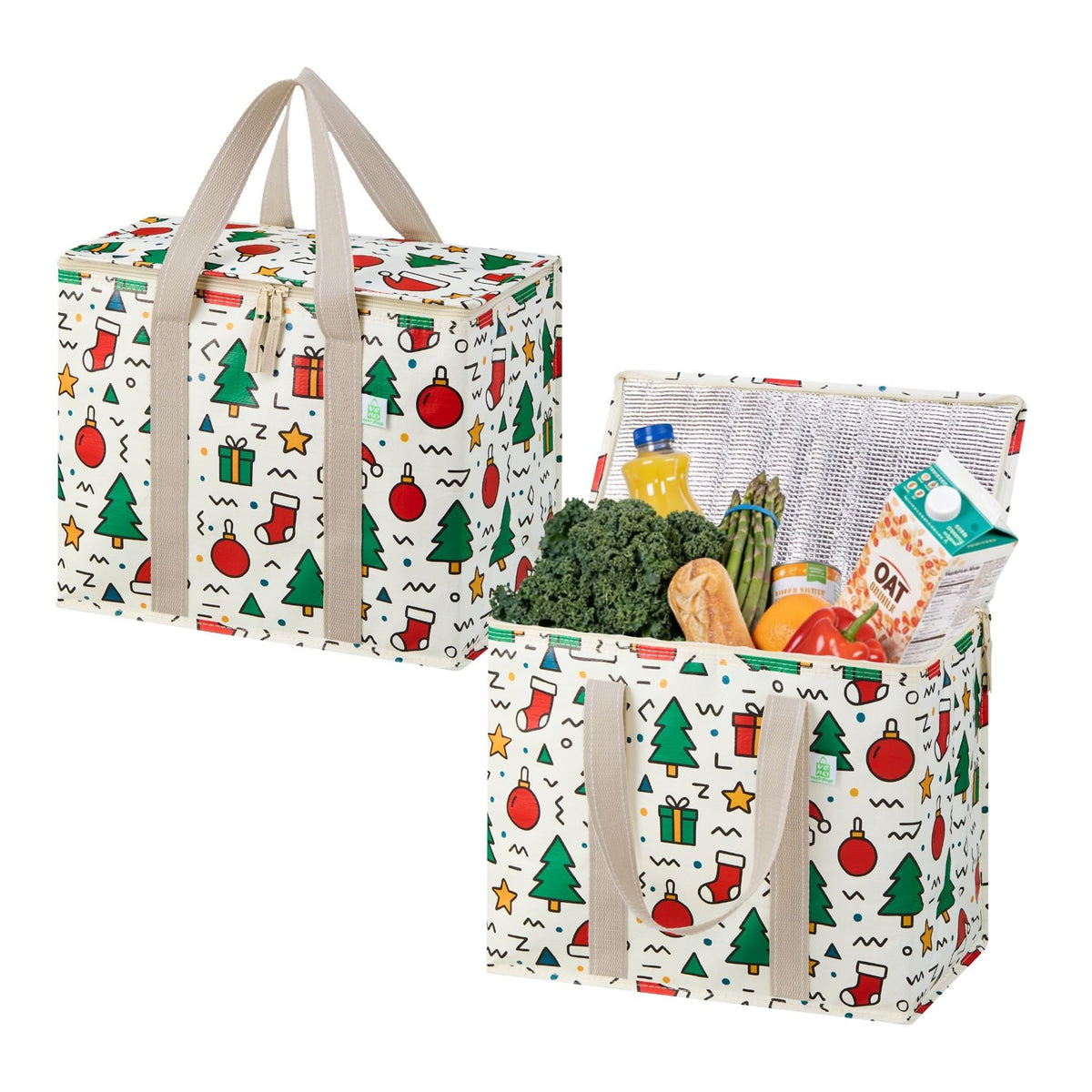 VENO 2 Pack Insulated Grocery Bags, Hard Bottom, Light Blue
