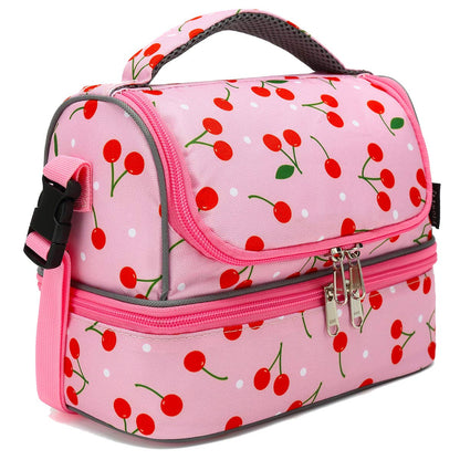 FlowFly Double Decker Cooler Insulated Lunch Bag Large Tote for Boys, Girls, Men, Women, With Adjustable Strap,Black