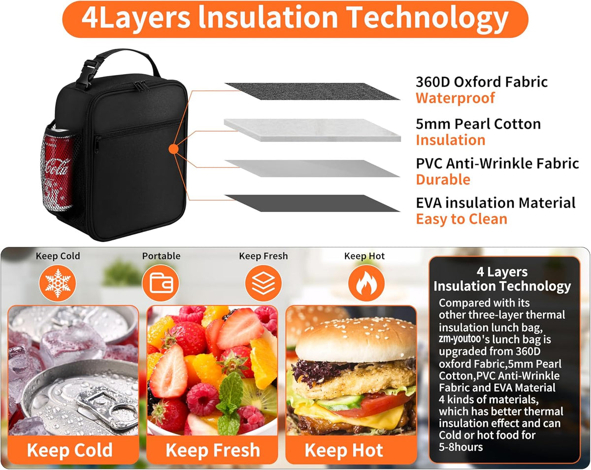 ZM-YOUTOO Lunch Box for Men - Reusable Lunch Bag Men Adult Women- Insulated Small LunchBox