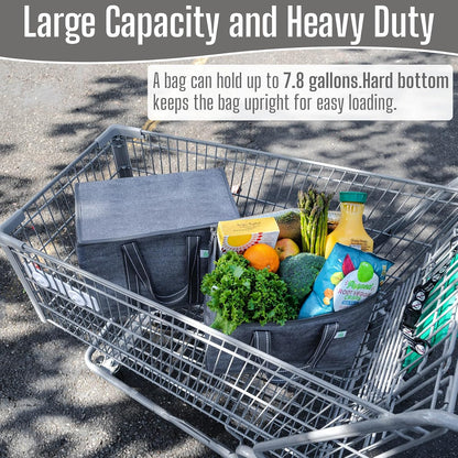 VENO 2 Pack Insulated Grocery Bags, Collapsible Cooler, Hard Bottom, Gray