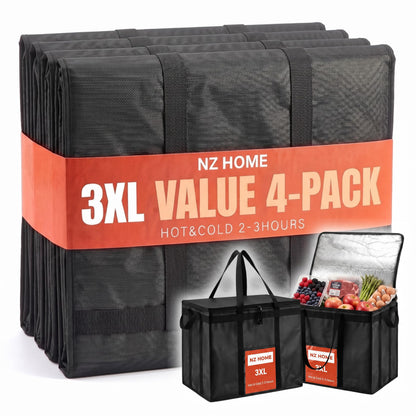 NZ home Insulated Food Bag, Portable Cooler Tote (3XL, Black, 1 Pack)