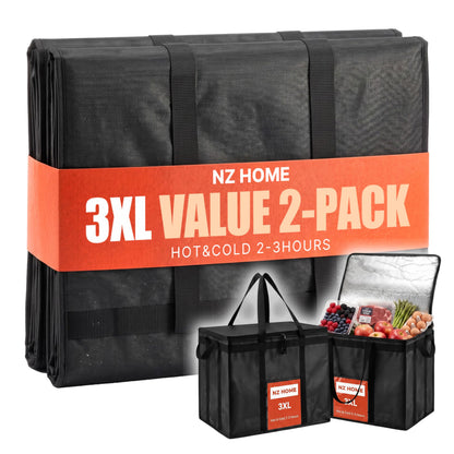 NZ home Insulated Food Bag, Portable Cooler Tote (3XL, Black, 1 Pack)