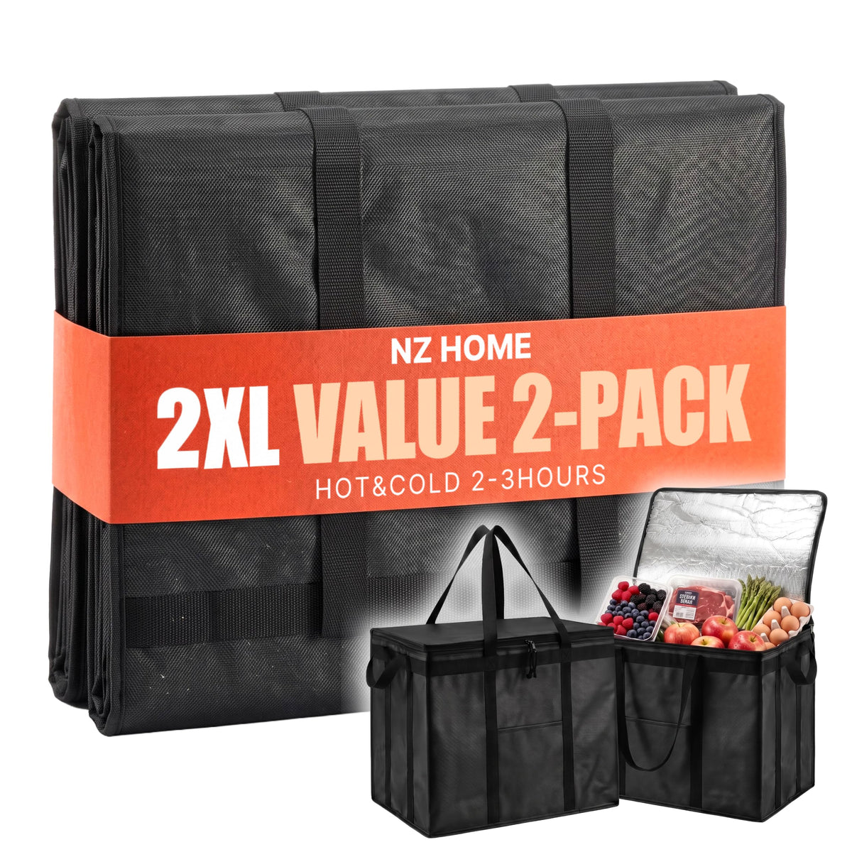 NZ home Insulated Food Bag, Portable Cooler Tote (3XL, Black, 1 Pack)