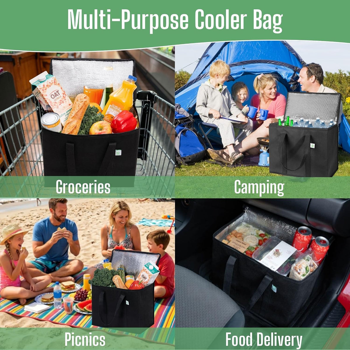 VENO 3 Pack Insulated Cooler Reusable Grocery Shopping Bag Food Delivery