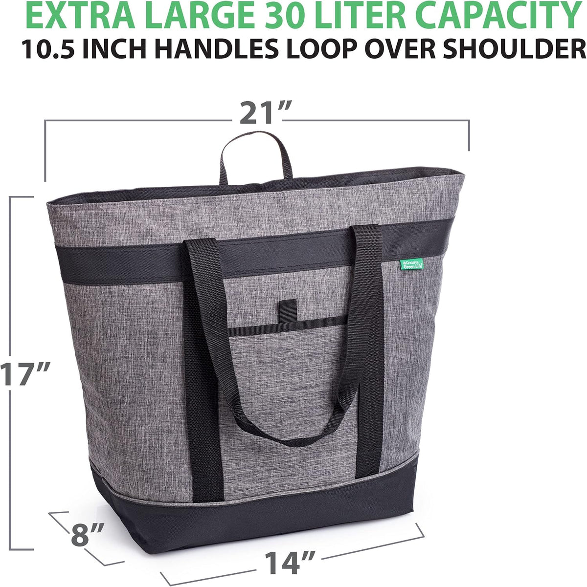 Jumbo Insulated Cooler Bag, Heavy Duty Soft Insulated Grocery Bag, Charcoal